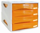 Cassettiera Smile, 4 Cassetti, Disponibile in Vari Colori, cassetti arancione traslucido