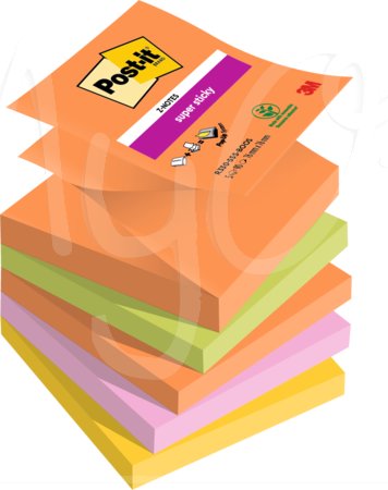 Ricariche di Foglietti Post-It® Super Sticky Z-Notes, Colori Assortiti, Confezioni da 5 Blocchetti
