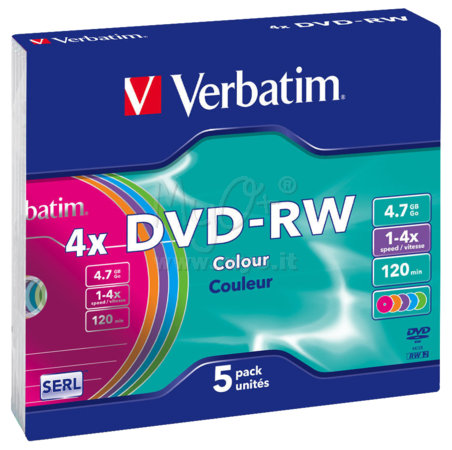Slim Case Dischi DVD-RW e DVD-RW Color, 4,7 Gb, 5 Pezzi